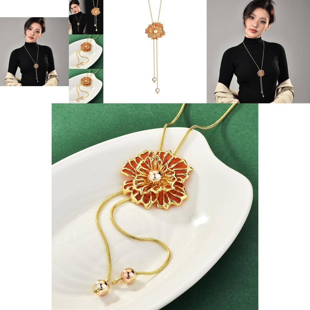 Stunning Floral Long Pendant Necklace For Women Featuring Exquisite Hollow Rose Design
