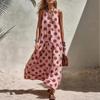 Plus Size Sleeveless Casual Maxi Dress Polka Dot Print Loose Fit Lightweight Summer Beach Dress with V Neckline and Ruffle Hem