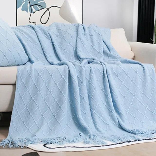Nordische gestrickte TV-Decken Bettende Dekor Drop Shipping Schal Sofadecke mit Quasten Schal Sofa Nachahmung Fleece Überwurfdecke