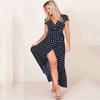 Stylish Womens Holiday Polka Dots Slit Maxi Dress Perfect For Summer Beach Outings