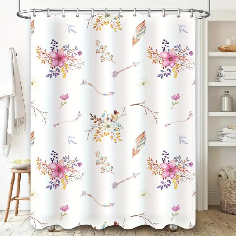 Watercolor Floral Arrow Shower Curtain, Waterproof & Mildew-Resistant Bath Curtain with Artistic Design for Fresh Bathroom Decor