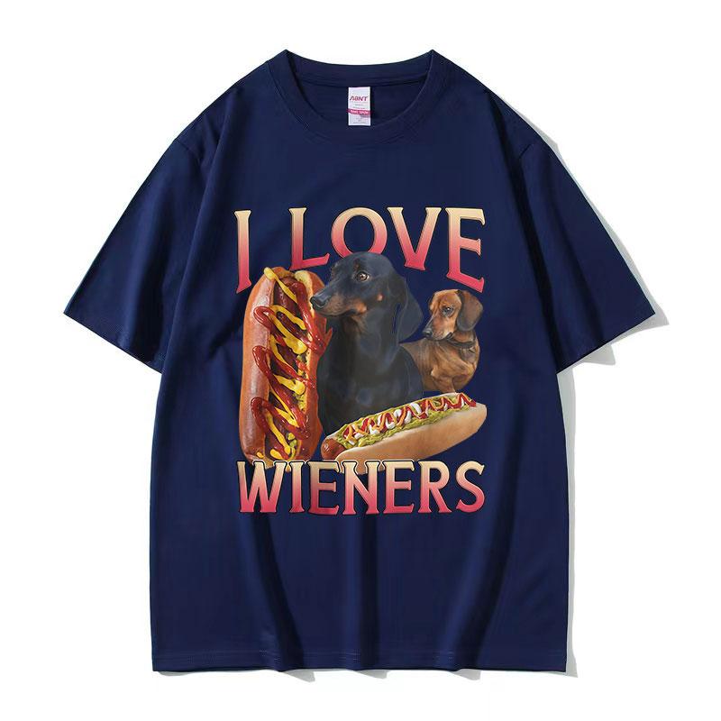 Kocham Jamniki Śmieszny Mem Koszulka Męska Vintage Moda Wysokiej Jakości Bawełniane Koszulki Unisex Codzienna O-szycie Ubrania Koszulka