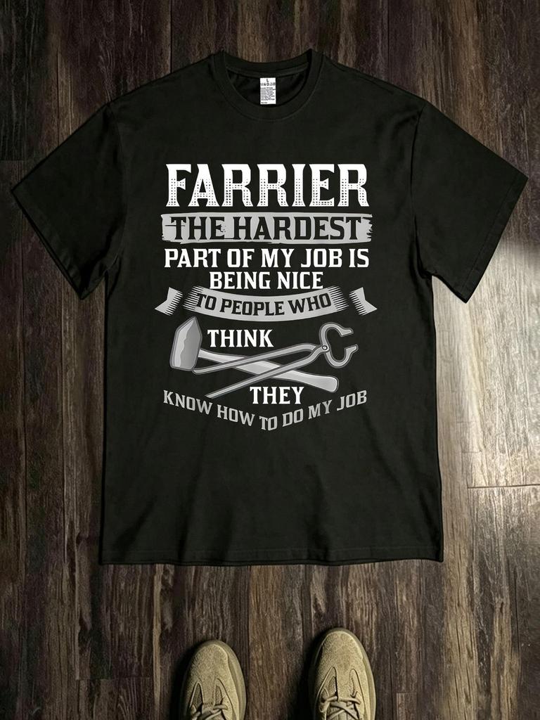 Unisex T-shirt Men's Horseshoe Blacksmith Tools & Slogan Print T-Shirt - Breathable Crew Neck Short Sleeve Tee Suit