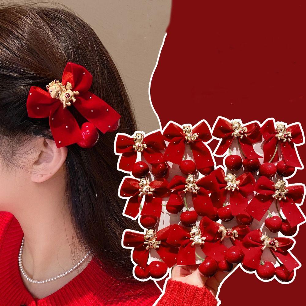 2pcs/set Hanfu Headwear Chinese Style Red Barrettes Cute Ancient Style Hair Clip  Winter