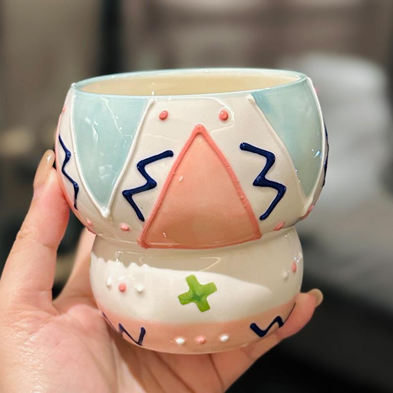 Creative Gourd shaped Cup Niche Design Ceramic Goblet Home Breakfast Milk Oatmeal Cup Souvenir 400ml