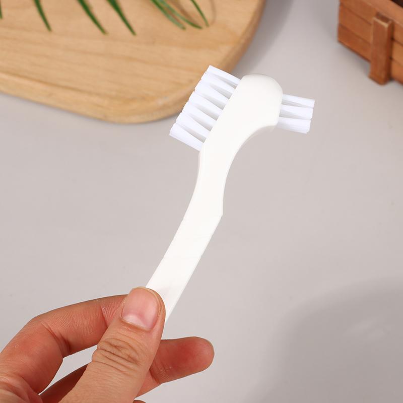 Multi-Layered Bristles Denture Cleaning False Teeth Brush Oral Care Non-Slip Ergonomic Rubber Handle Dual Heads Antibacterial