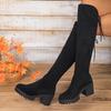 Elegant Black Lace-Up Over-the-Knee Women's Boots for Autumn/Winter