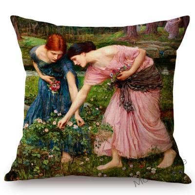 Aestheticism Master John Waterhouse Ancient Greek Myths Goddess Oil Painting Sofa Pillow Case Young Girls Linen Cushion Cover