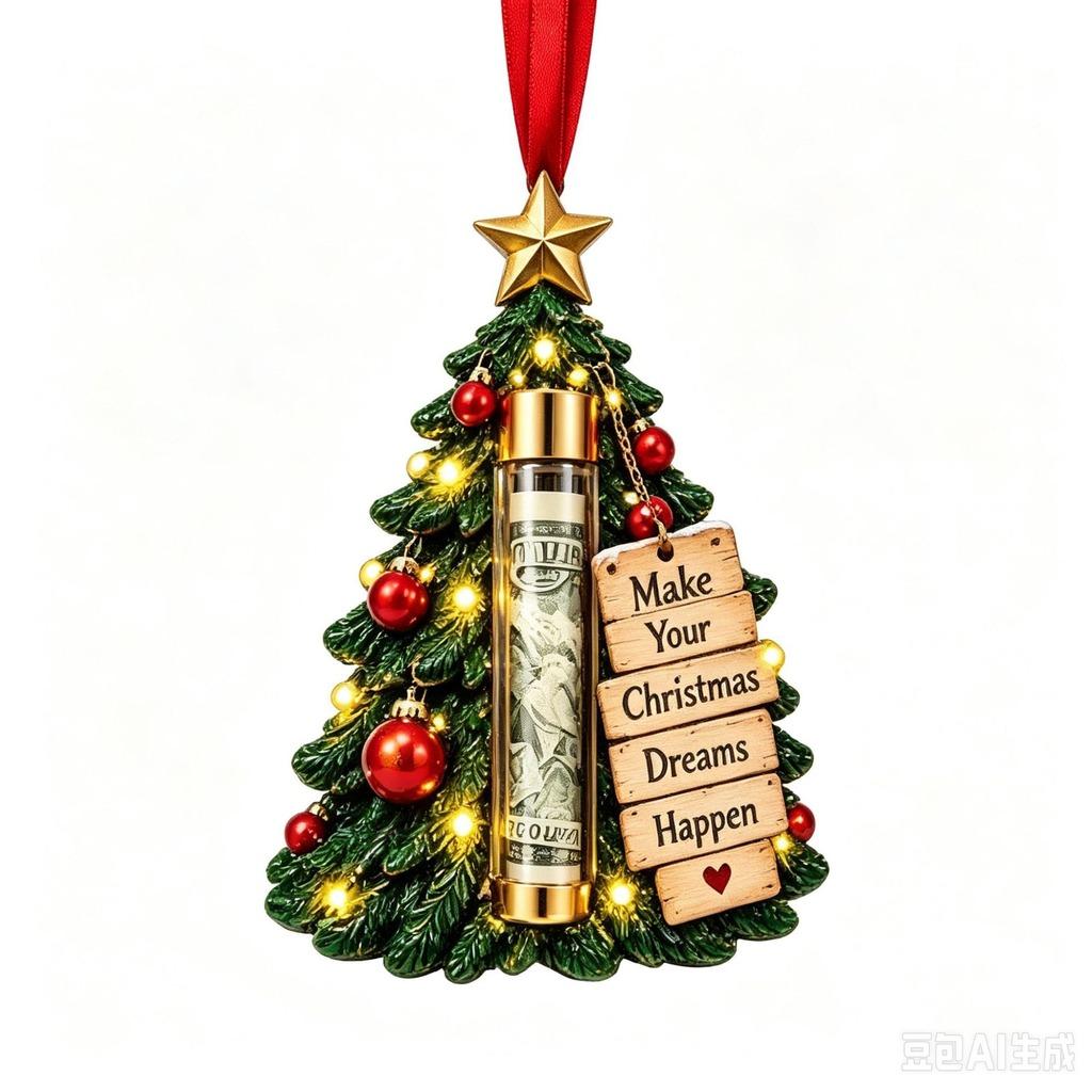 Acrylic Resin Christmas Cash Holder Ornament Reusable Hanging Cash Gift Card Holder For Christmas Tree Decoration