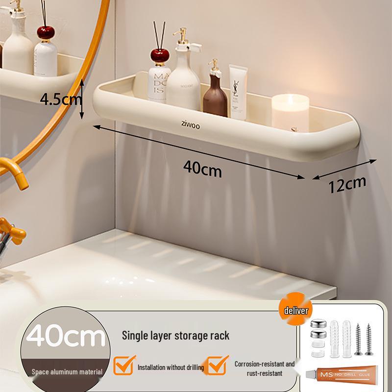 Wall-Mounted Punch-Free Bathroom Shelf for Toiletries and Vanity Storage
