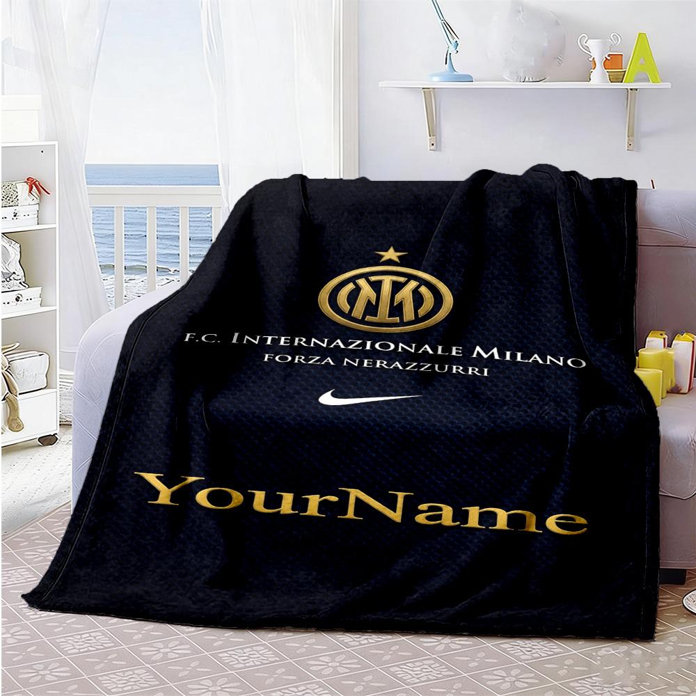 Inter Milan Customize Text Blanket Gift Personalized Blanket Soft & Cozy Versatile for Office Chair Office Picnics Home Decor for All Occasions