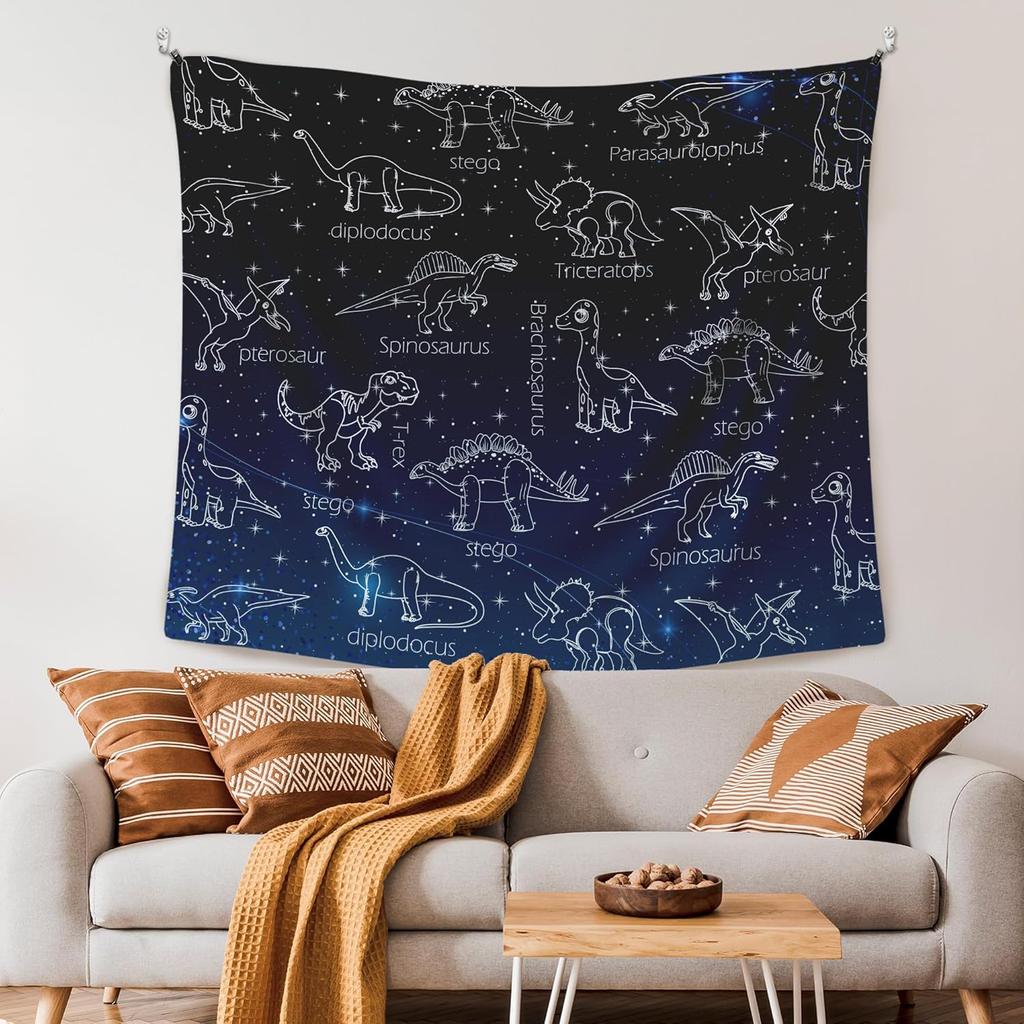XLDLIOO Galaxy Dinosaur Wall Tapestry, Astral Dinosaur Breed Wall Tapestry Hanging for Boys Kids Room Dinosaur Lovers, Retro Dino Tapestries Wall