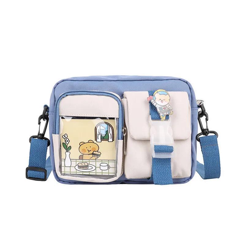 Japanse Style Kawaii Shoulder Canvas Bag Girls Student Small Mutipockets Transparent Crossbody Bags Women New