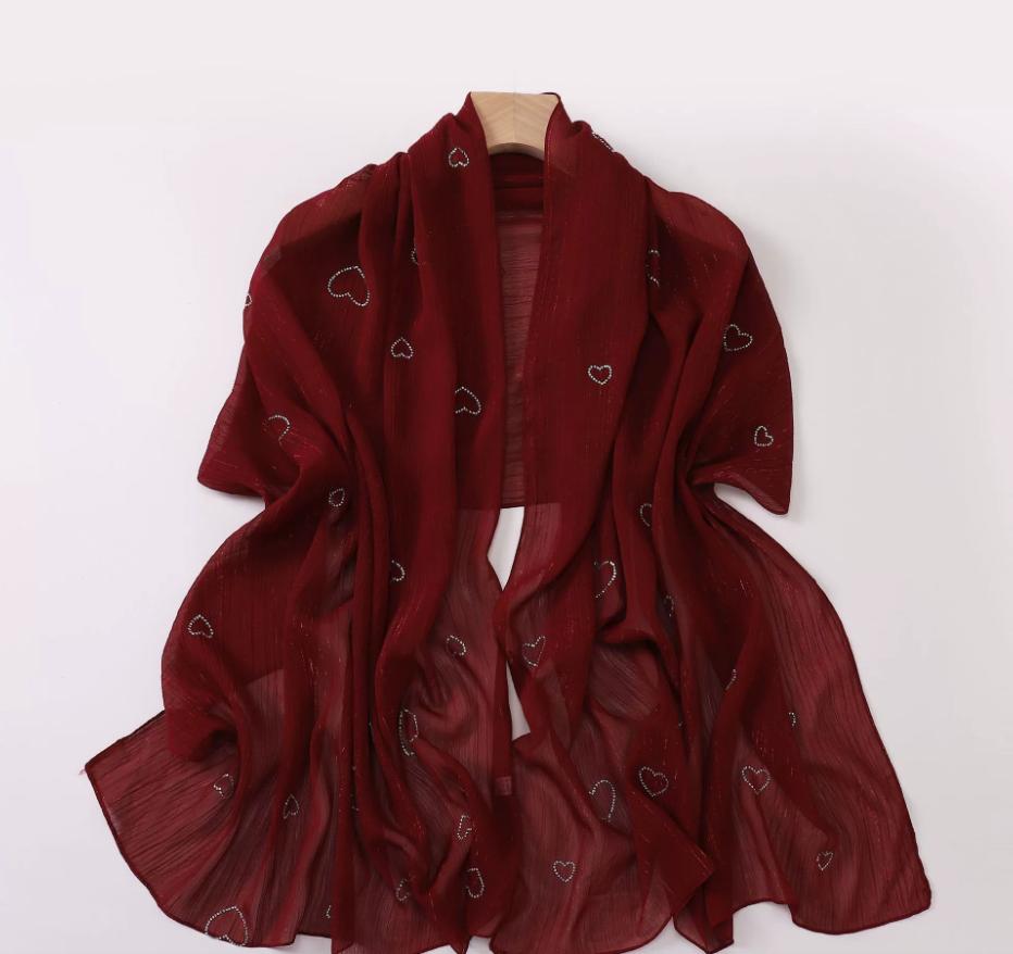 New Muslim Crinkle Chiffon Hijab With Rhinestones Glitter Shimmer Scarf For Women Solid Headscarf Wraps Islamic Headband Turban