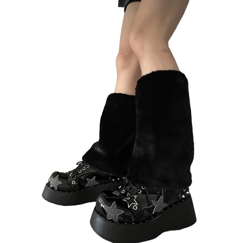 Women Furs Leg Warmer Winter Furry Long Boot Cuffs Fuzzy Shoe Cover Party Costume for Holiday Festival Performances Play