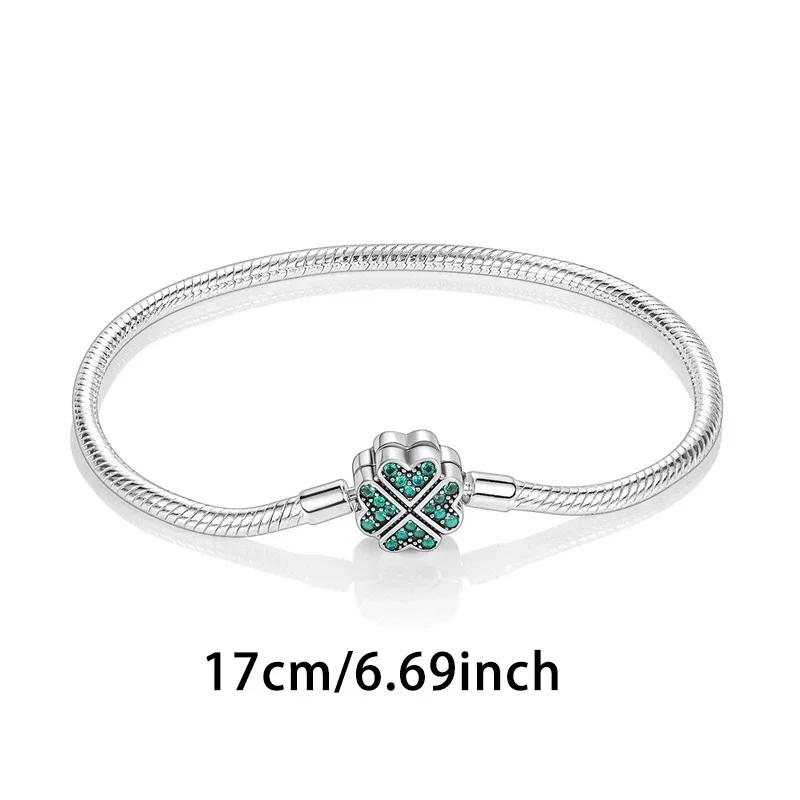 Copper Green Series Four-Leaved Clover Pendant Fine Beads Fit Original Bracelet Charms Women Jewelry