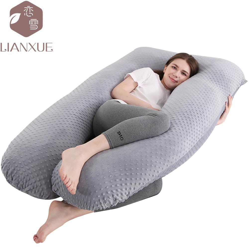 

Подушка для беременных Crystal Velvet U-образной формы, подушка для защиты талии, боковая подушка для сна, многофункциональная подушка для объятий во время кормления грудью 140x70cm