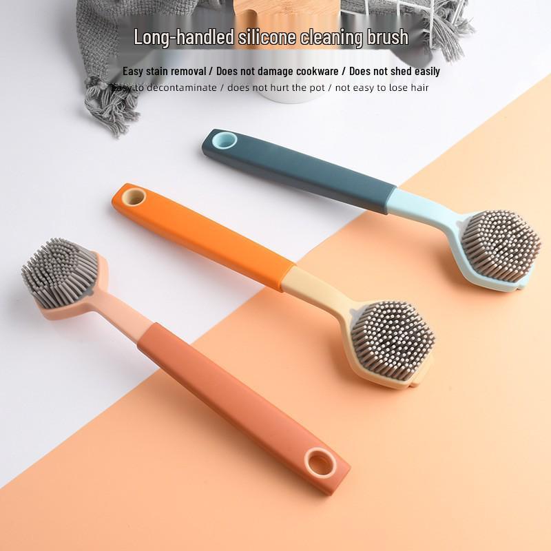 Long-Handled Non-Stick Pot and Dish Scrubbing Brush for Kitchen Cleaning оранжевый