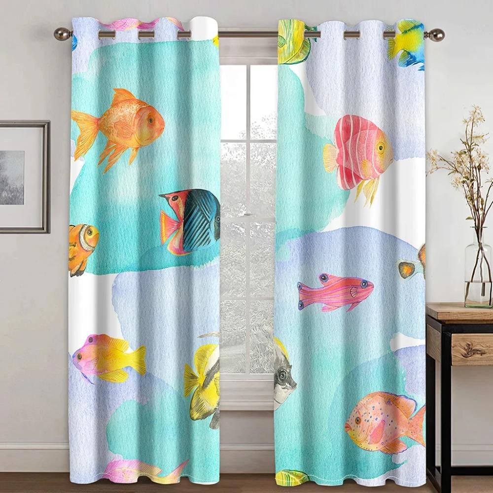 Marine Animal and Plant Theme High Blackout Curtains Shell Pattern Thick Clackout Drape Various Styles Bedroom Home Curtain Hot