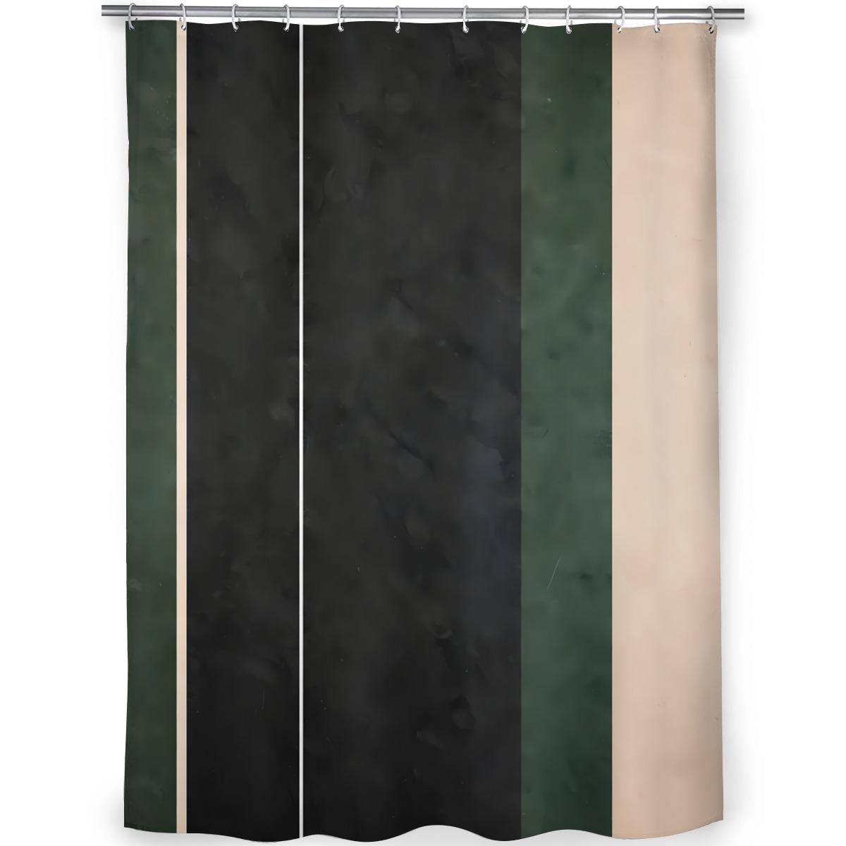 

Modern Vertical Stripe Shower Curtain – Dark Green & Beige Panels, Minimalist Design, Polyester, Includes Hooks 90x180cm35x71in