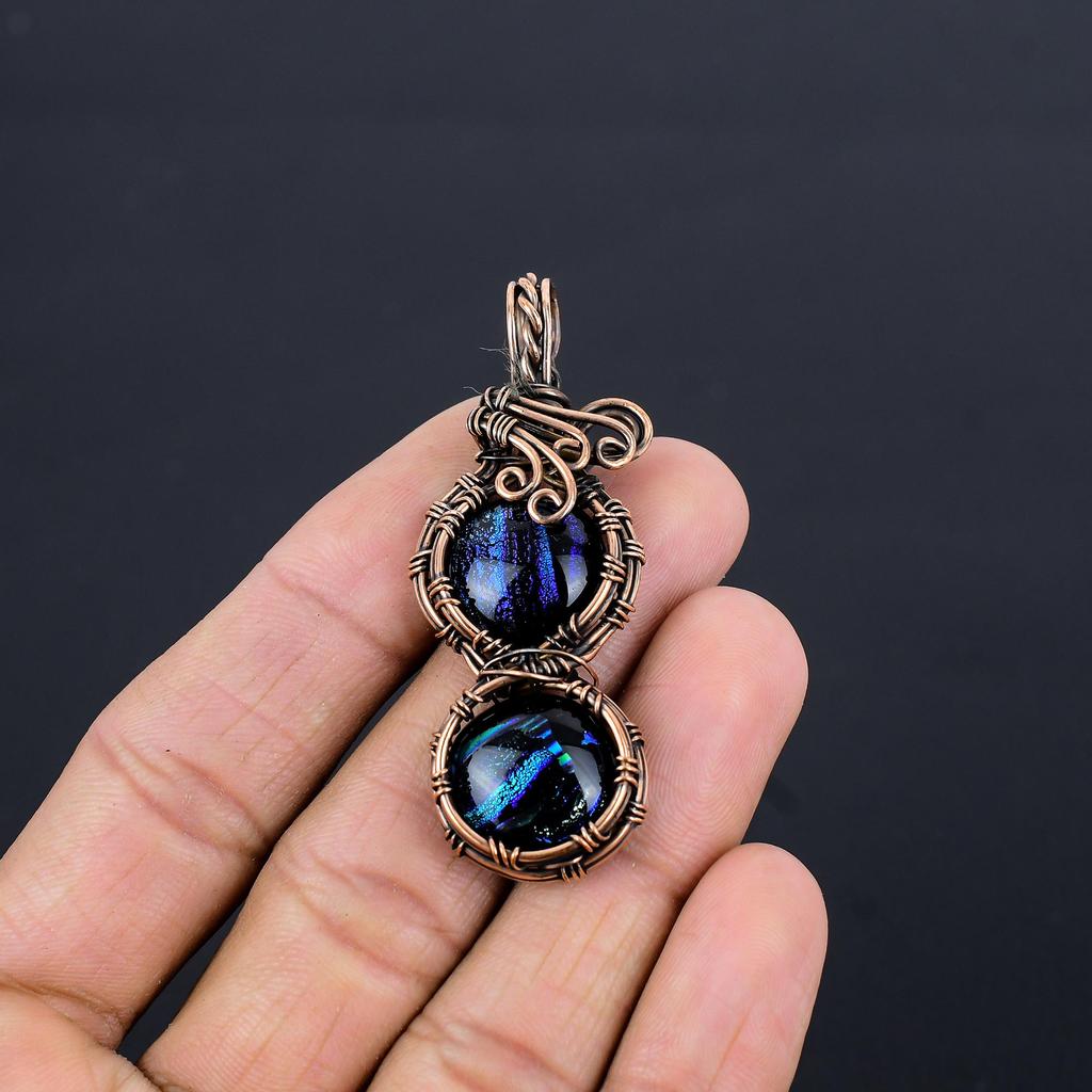 Dico Glass Jewelry, Handmade Gemstone Pendant, 999 Copper Wire Wrapped  Pendant Antique Jewelry, For Engagement Gift
