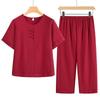 Mamas chinesisches Sommeroutfit: Kurzarm-Oberteil und Hose Set für Frauen mittleren Alters und ältere Frauen