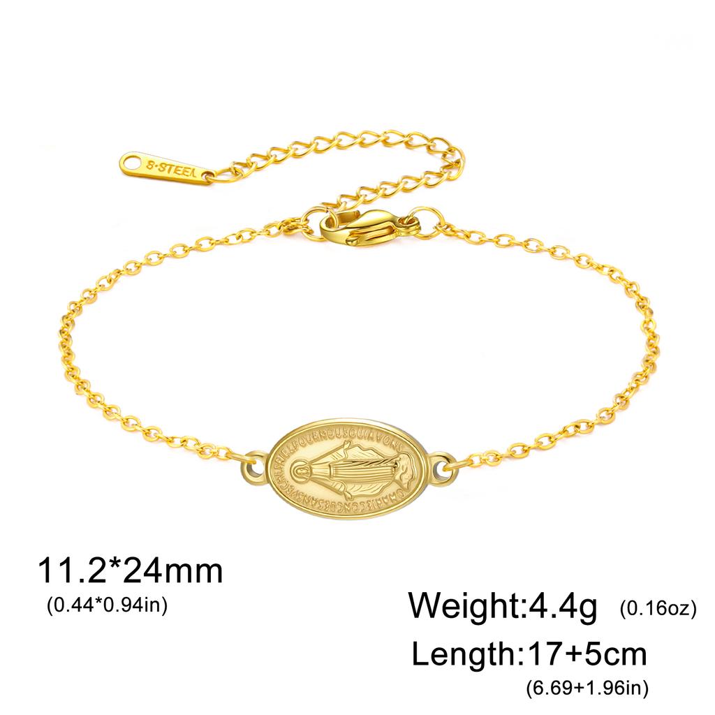 Virgin Mary Pendant Bracelet for Women Stainless Steel Cross Bracelet Catholic Christian Faith Bracelet Religious Gift for Girls