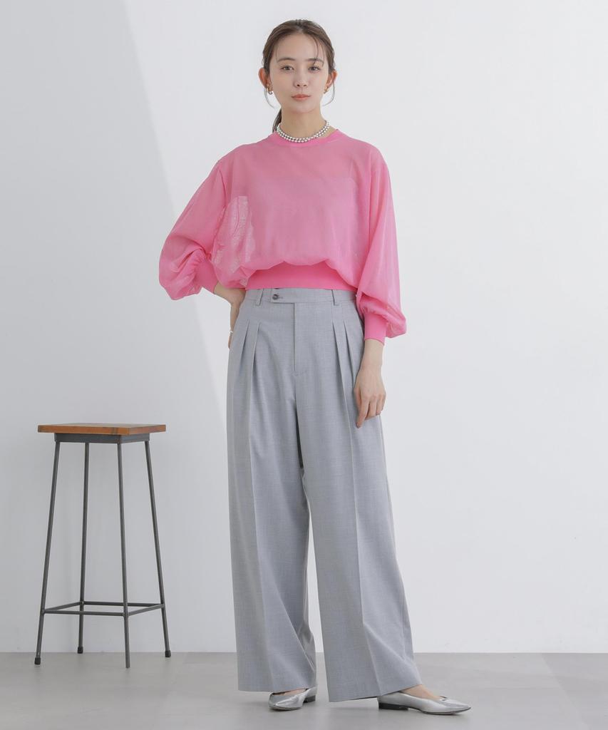 Nano Universe Sheer Volume Size Pink Pullover, S,