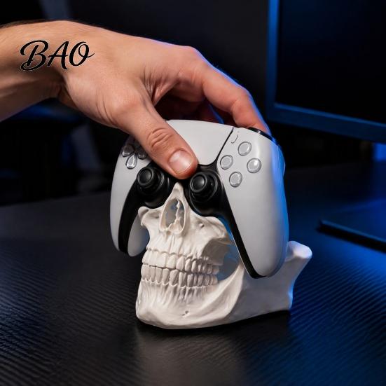 Customizable DIY White Mold 3D Printed Skull Game Controller Holder, Head Stand for Controller, Cool Desktop Display Gaming Room Decor, Gamer