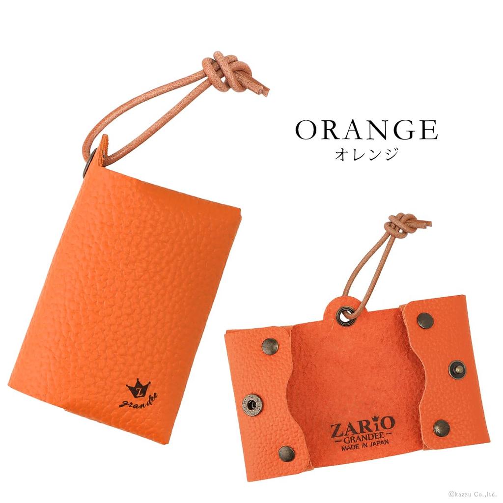 ZARIO-GRANDEE - Genuine Leather Tissue Cover with Leather Cord, Bi-fold, Compact Size, Made In Japan [ZAG-206T] (Orange)