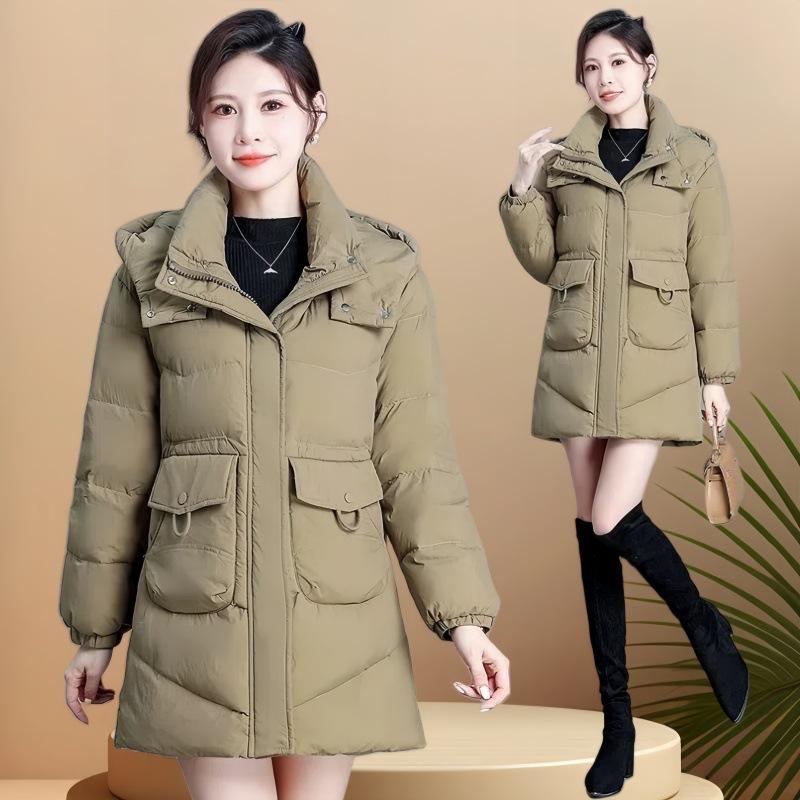 Women's Medium Long Down Jacket Winter Loose Plus Size Mom Cotton Jacket Jacket