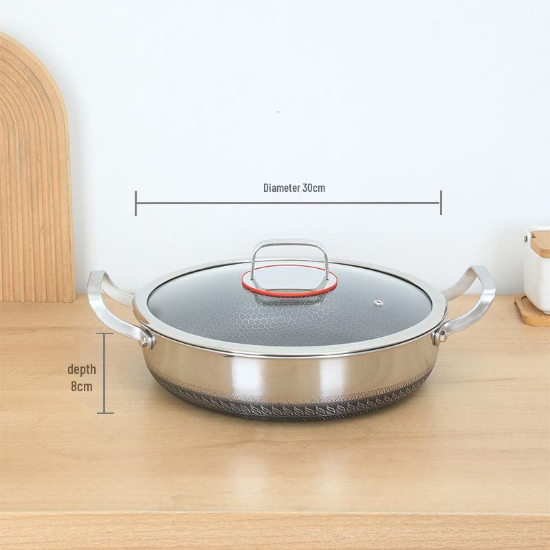 Deepened 316 Stainless Steel Non-Stick Double-Handle Pan for Pancakes - Compatible with Induction and Gas Cookers