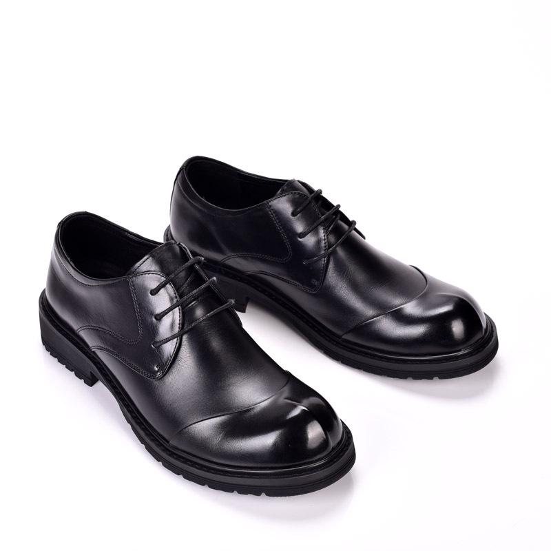 Spring & Autumn Men s Round Toe Cowhide Lace-Up Leather Shoes - Trendy Business Casual Formal Footwear 40 чёрный