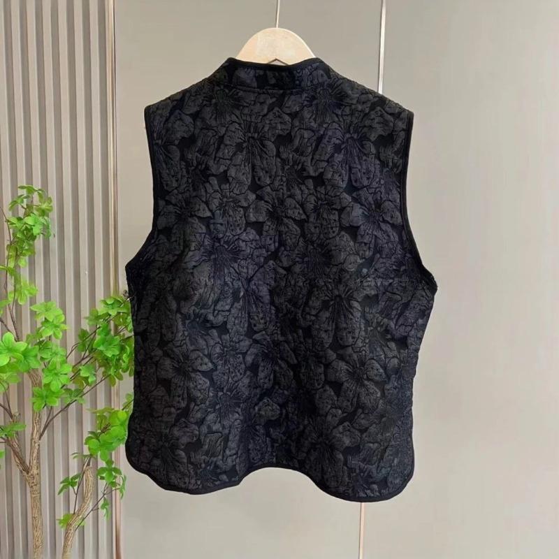 Vintage Schwarze bestickte Weste mit Knopf Chinesischer Stil Stickerei Ärmellose Jacke