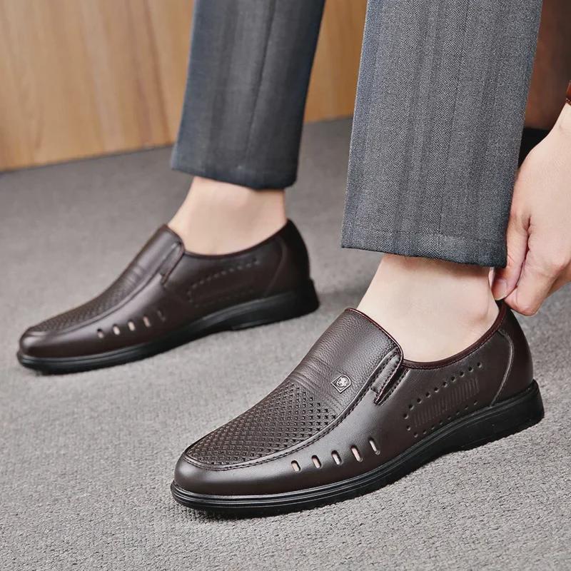 

Мужские повседневные туфли из натуральной кожи — весна/осень, мягкая подошва, нескользящая, круглый носок, плоская подошва, идеально подходят для пап среднего возраста 37