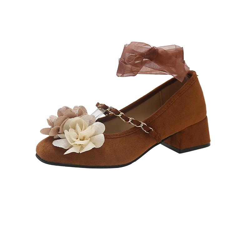 

Мода 2025 Новая Мода Квадратный Носок Высокий Каблук Элегантные Женские Туфли для Офисной Работы Мягкая Кожа Комфорт Средний Каблук Повседневные Женские Туфли-Лодочки 40 коричневый