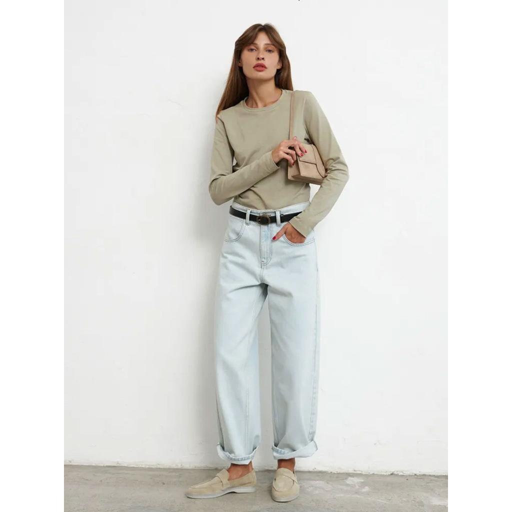 2025 Spring New Women's Cotton Long Sleeve T-Shirt Fashion Casual Versatile Office Round Neck Pullover Top