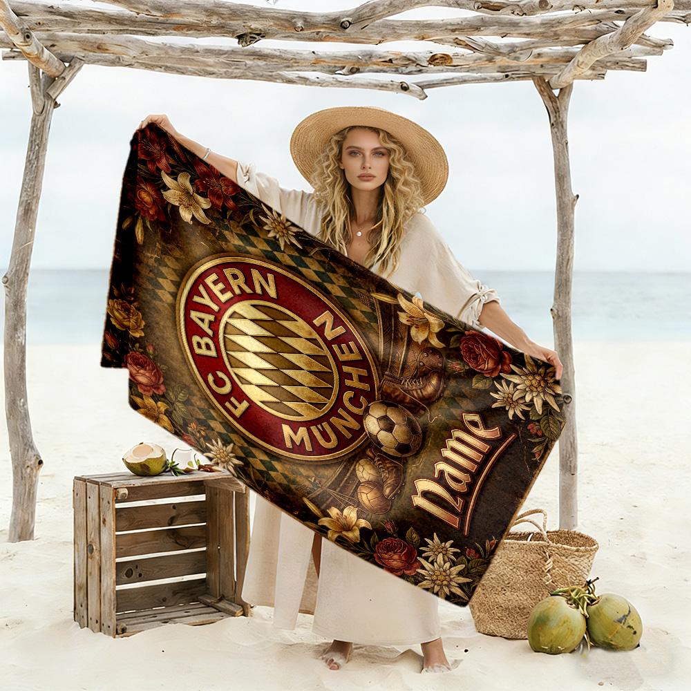 Eagle Glory Bayern Munich Customize Text Beach Towel High Absorbency & Quick-Dry