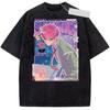 Summer Anime The Disastrous Life of Saiki K Saiki Kusuo Cartoon Tshirt Graphic Short Sleeve Vintage Washed Cotton T-Shirt