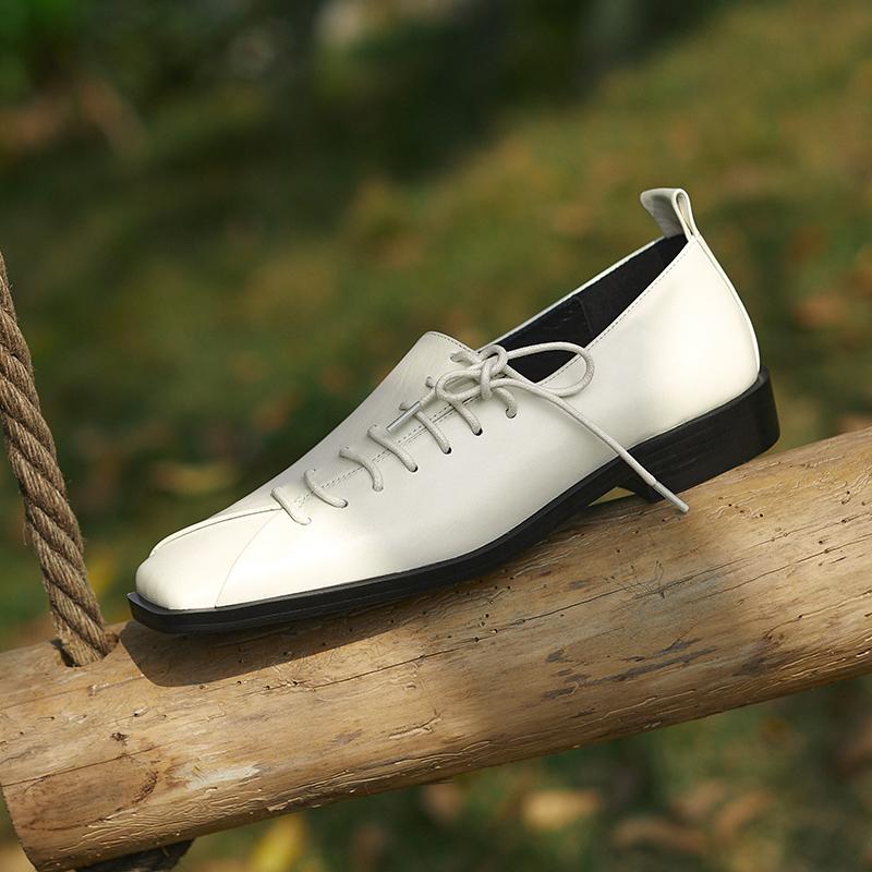 Fashion 2025 Spring Summer New Women Shoes Low Heel Square Toe Basic Casual Working Comfortable Soft Genuine Leather Shoes Woman Concise