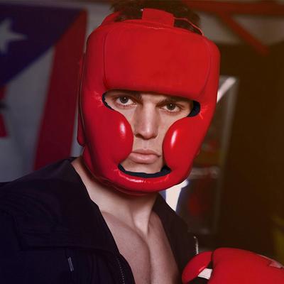 4Pcs Set Boxing Helmet Head Guard Muay Thai Groin//Leg//Chest Guards Protector