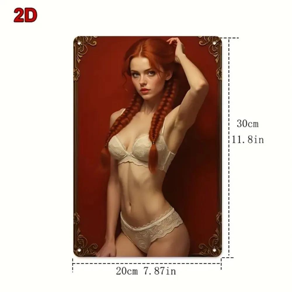 Vintage Metal Wall Art 8x12 Inch Retro Redhead Plaque Aluminum Frame Home Decor