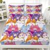3 stuks Kleurrijke Katten Hoeslaken Cartoon Kattenpatroon 3D Print Cadeaus Voor Studenten Meisjes 100% Polyester Plat Laken Met Kussenslopen