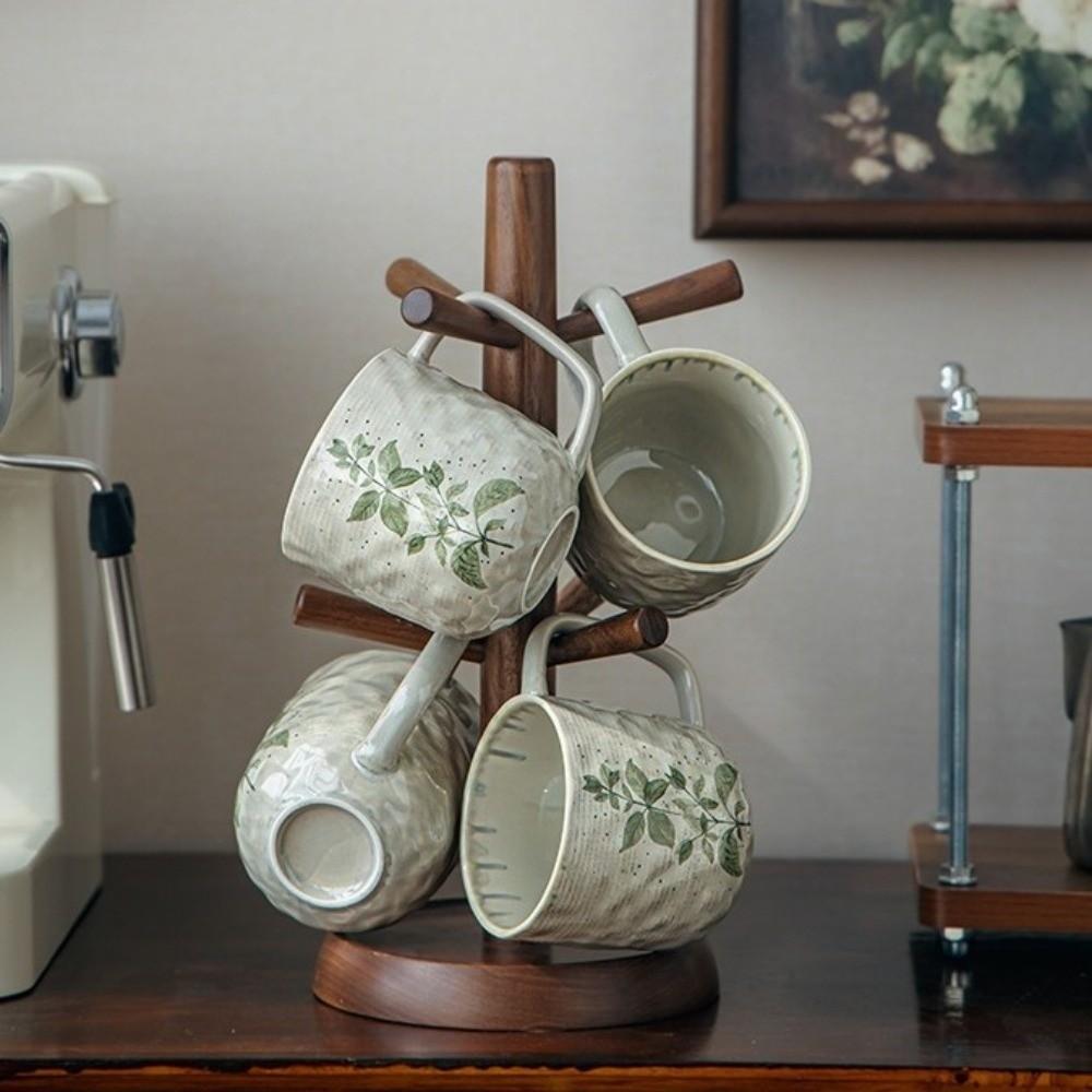 Comfortable Grip Leaf Print Water Cup Retro Breakfast Container Creative Coffee Mug  Cafe