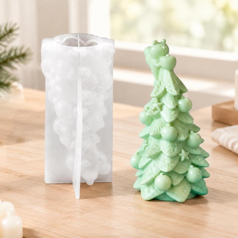 3D Christmas Tree Candle Molds In Flexible Silicone for Pouring, Releasing, and Reusing In Seasonal Waxes Craft Projects
