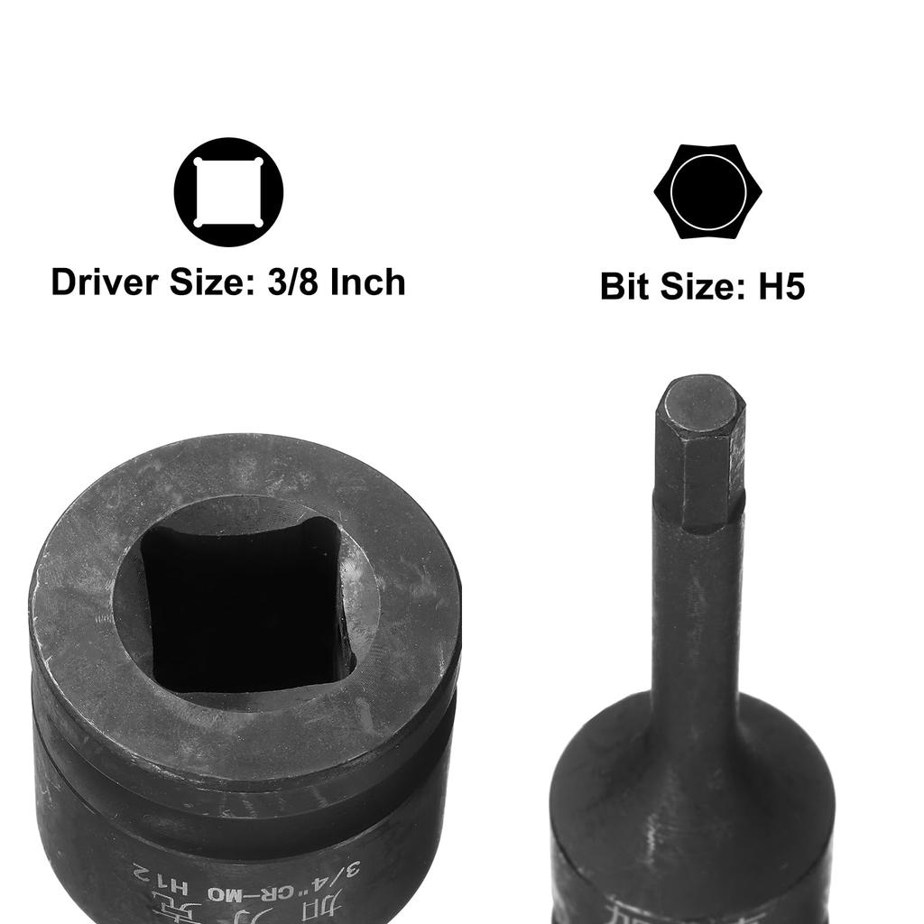 Uxcell 6 szt. Nasadka udarowa sześciokątna z chwytem 1/2" x H5, metryczna długość, stalowa, do użytku z wkrętarkami udarowymi i ręcznymi grzechotkami (5 mm) 2.36" CR-MO