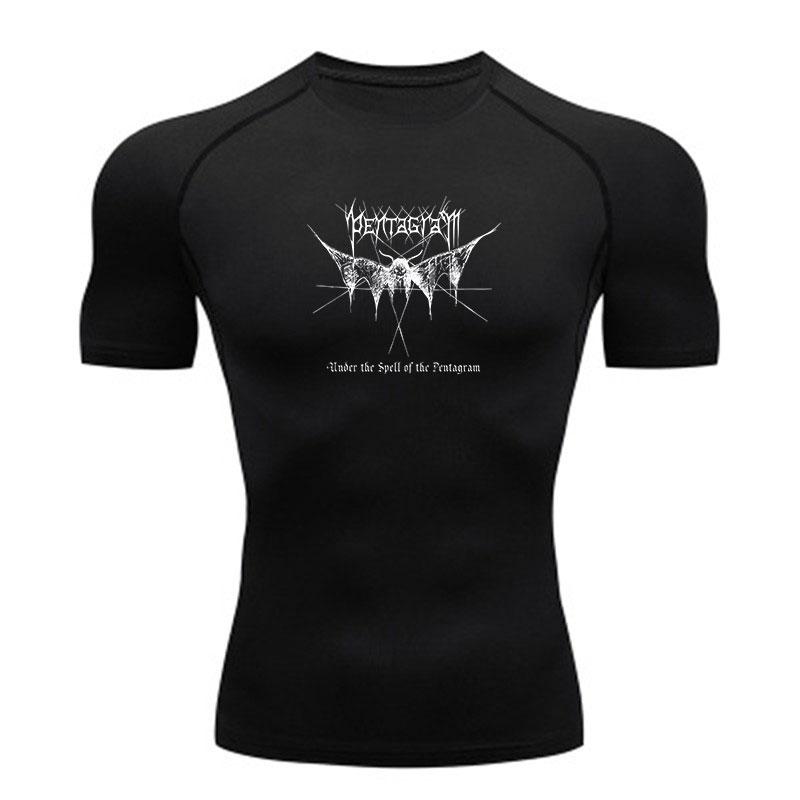 Men's Breathable Compression Fitness Sports T-Shirt, Lightweight Quick Dry Workout Casual Tee for Gym Training Daily Wear with Unique Gothic Dark Prin