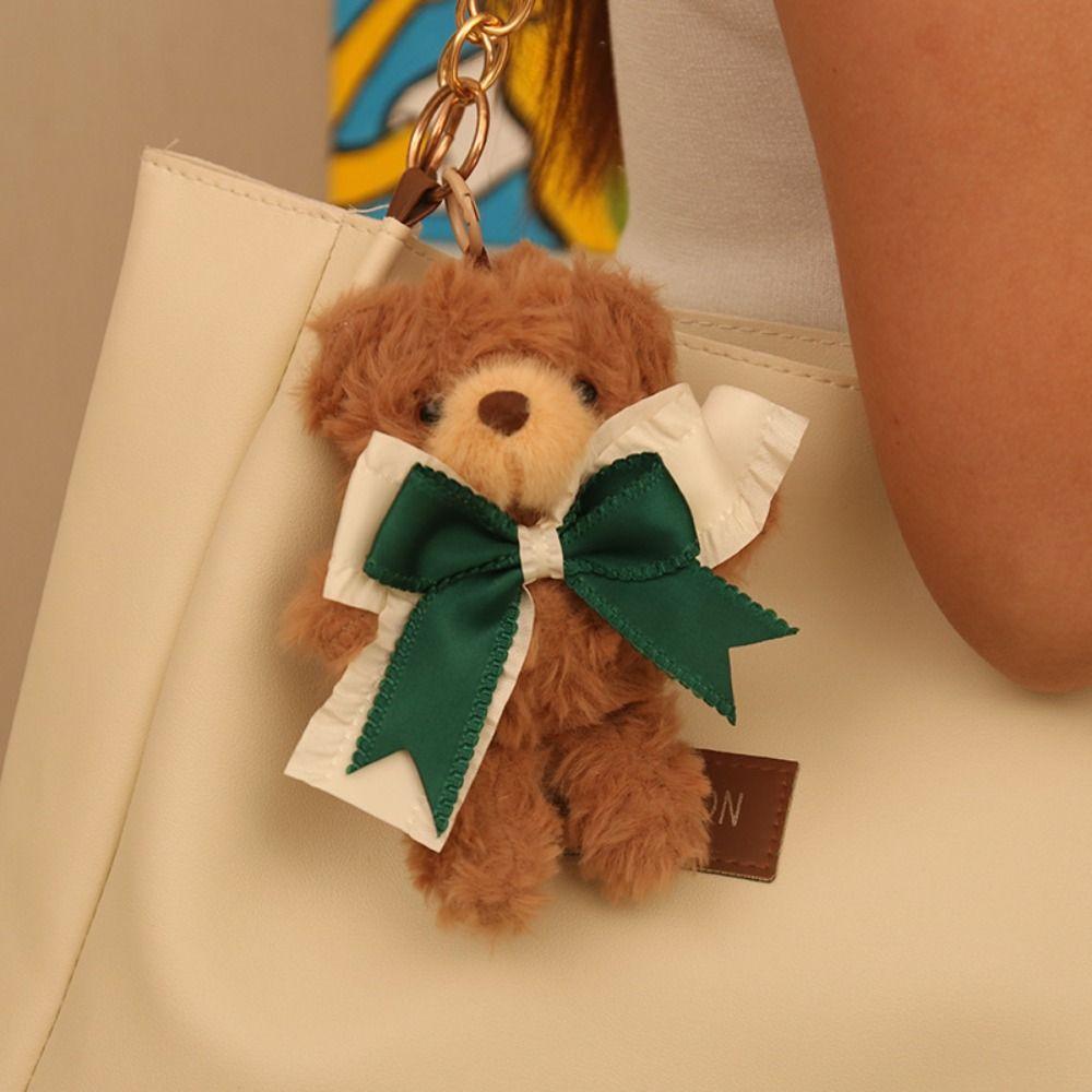 Soft Little Bear Keychain Fluffy Bear Bag Pendant Bowknot Bear Plush Toy Birthday Parties