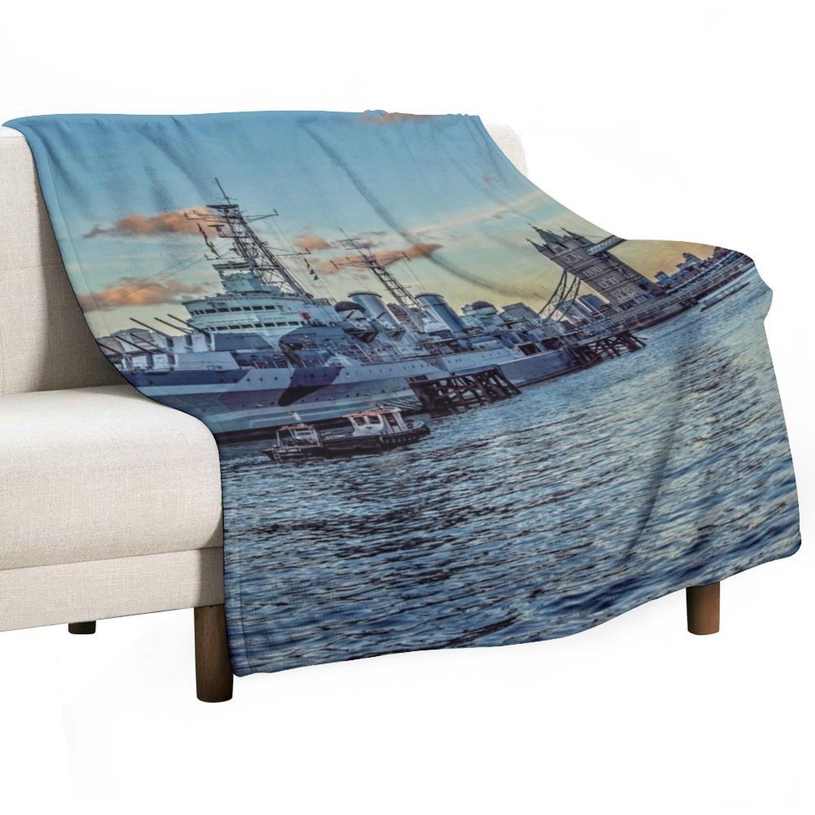 #321 HMS Belfast and Tower bridge in London Throw Blanket Hair for winter Polar Single Blankets 30x40in