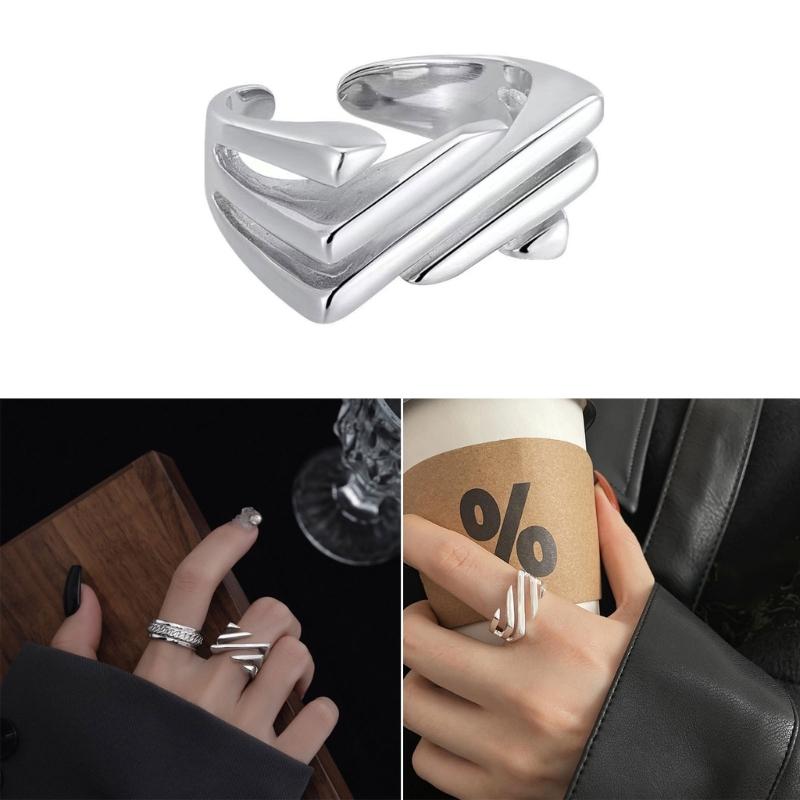 Irregular Geometric Rings Unique Square Cutout Rings with Slanted Texture  Adjustable Open Rings Decoration for Women